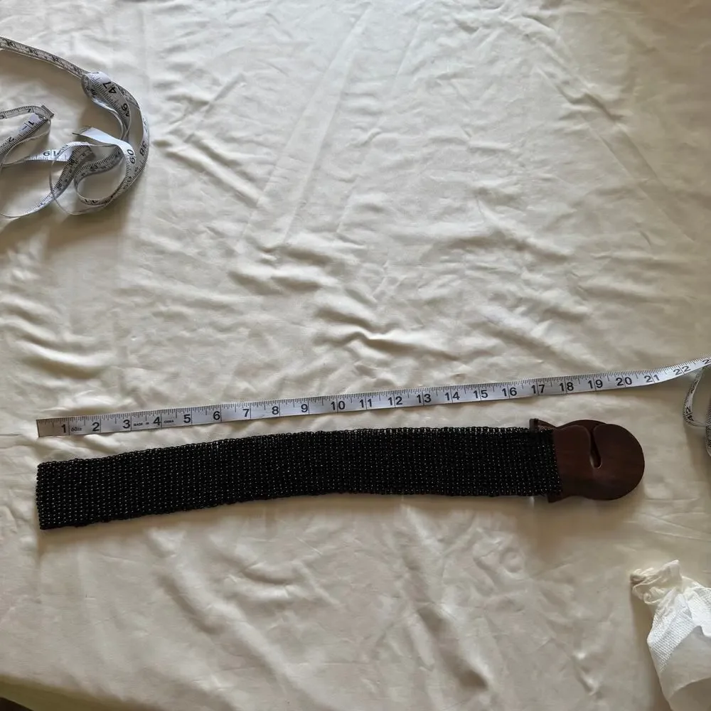 Black Beaded Wooden Buckle Belt Plus Size OS Stretchy Boho Forest Fairy Y2K 2000